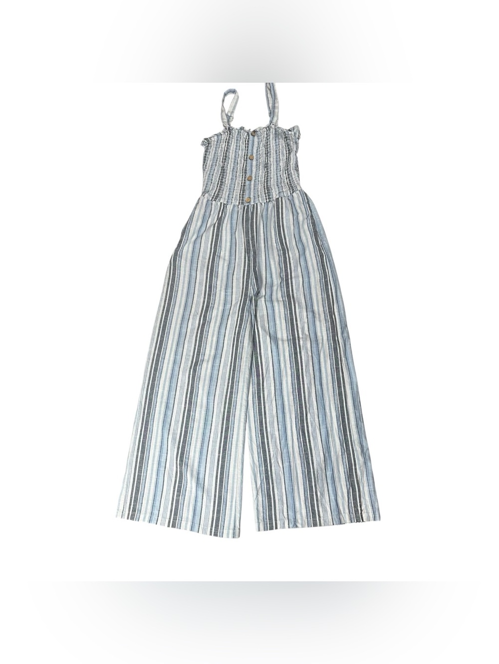 Jaquline Design Studio Striped Smocked Wide Leg Linen Blend Jumpsuit Size Large